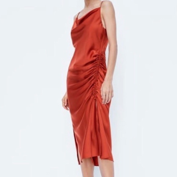 zara orange satin dress
